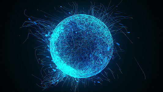 线条圆3d 渲染计算机生成的球体或球体 由黑色背景上的众多霓虹灯粒子和线条组成投影曲线片段转型头发运动视觉效果圆形动画片背景
