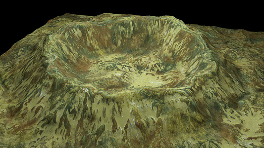 现代 3d 渲染火山口与雪和绿色表面这在一块地球计算机生成的背景石头岩石星星陨石插图碎片行星科学火山外星人图片