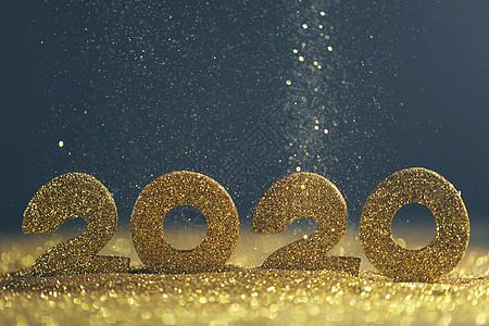 闪光字体2020年新年奢华设计问候语新年蓝色装饰品辉光火花闪光数字横幅节日背景