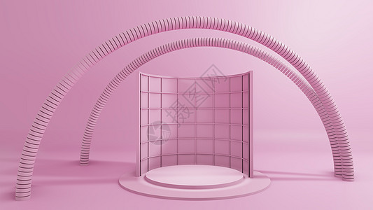 3D 渲染抽象几何背景网格展示架销售圆柱目录图表平台桌面海报房间图片