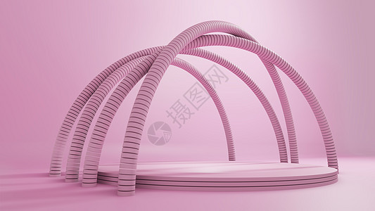 3D 渲染抽象几何背景积木产品海报网格玫瑰建筑学店铺小样房间圆柱图片