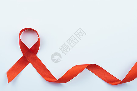 AIDS意识 白色背景的红丝带和复制空间f帮助活动生活癌症保健治愈预防疾病卫生女性图片
