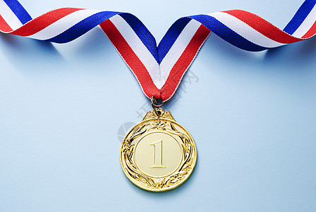 金牌奖章 带丝带的1位竞技冠军成功胜利成就进步运动员标签游戏竞赛图片