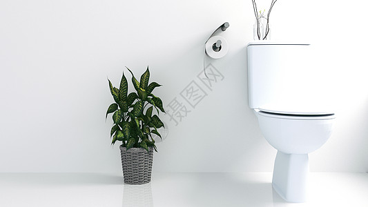 浴室内配有厕所植物和花瓶  3D渲染图片