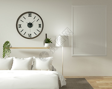 内墙用木制床铺 窗帘和无礼装饰小样框架卧室渲染房间地面桌子软垫枕头植物图片
