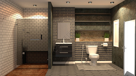 浴室室内设计  现代风格 3D镜子洗手间地面装饰家具房间玻璃蓝色渲染内阁图片