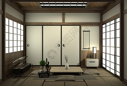 日本风格室内设计内置设计 装有架架墙壁设计的橱柜a嘲笑公寓植物渲染架子单元家具建筑学房子木头背景