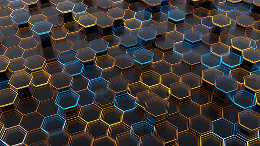 六角形抽象玻璃背景  3D插画水晶网格酒吧辉光渲染化学品科学实验室医疗3d图片