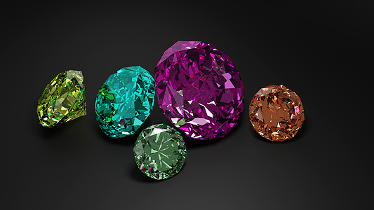 在黑暗背景上堆着多彩的钻石玻璃反射奢华珠宝宝石蓝色紫色礼物水晶宝藏图片