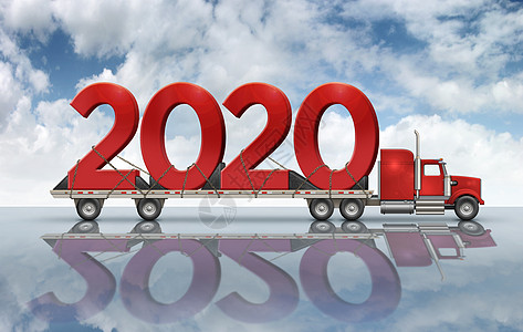2020年红色数字 在一辆平板卡车上背景图片