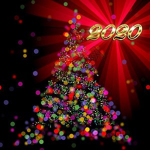 2020 年圣诞节光线背景上的抽象散景树图片