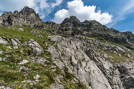 阿尔盖乌阿尔卑斯山大Widderstein山上登山外表田园诗高山假期享受娱乐观光背包农村远足图片