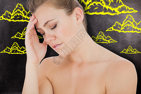 茶叶头图头痛妇女的综合形象图多云绘画计算机女性痛苦黑色鬼脸手绘女士数字背景