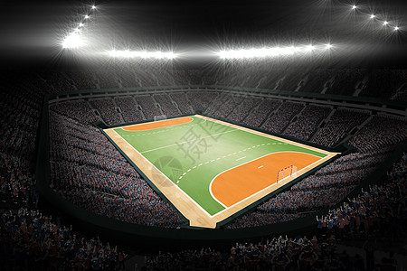 手球场复合图像门柱黑色运动橙子体育场竞技场场地聚光灯线条邮政图片