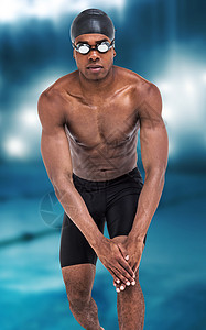 游泳运动员的复合图像准备下潜潜水男性能力男人原住民水池游泳者游泳池泳帽活力图片