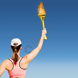 女运动员举杯后视窗的复合图像绘图计算机阳光女性运动数字天空火炬女士杯子图片