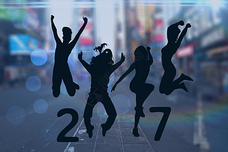 2017年新年标志的跳跃者休整生活方式享受交通幸福运动装喜悦运动鞋头发运动斑马线图片