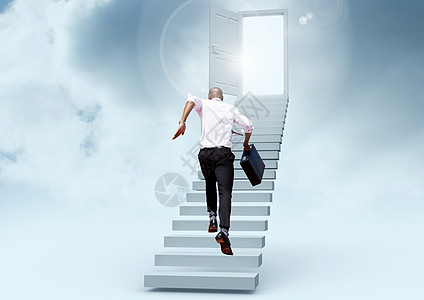 上楼梯的商务人士数字综合数字复合体领带跑步天空商业夹克多云公司白色进步图形图片