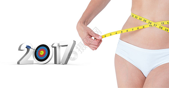 2017年妇女体重减重新年身体测量运动图像成功减肥白色卷尺成就图片