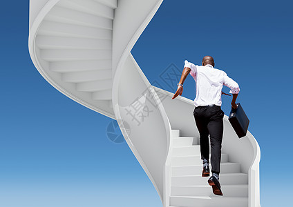 上楼梯的商务人士数字综合数字复合体跑步套装商业领带人士蓝色白色图形商务职业图片