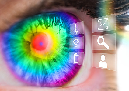 以图标特写多彩眼睛睫毛电脑计算机眼球紫色计算数字图形耀斑界面图片