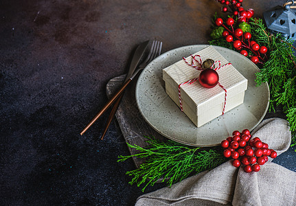 圣诞节节日概念笔记乡村盘子食物餐具桌子环境礼物展示假期图片