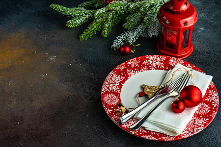 圣诞卡概念框架餐巾食物银器毛巾绿色假期餐具盘子桌布图片