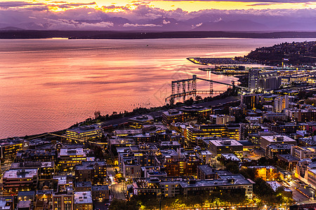 美国建筑美国华盛顿西雅图海边的城镇背景