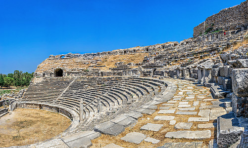 土耳其Miletus 古代剧院内地 土耳其建筑文化座位古城历史旅游古董旅行考古学脚步图片