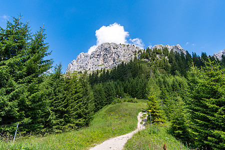 在坦海默塔尔徒步旅行和攀登娱乐铁索高山草地挑战障碍全景蓝色风险假期图片