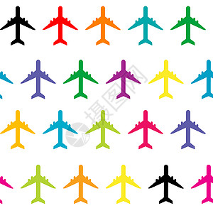 彩色儿童飞机无缝模式与彩色平面背景