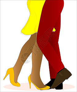 舞蹈恋人红色女性高跟鞋插图艺术女孩治愈黄色绘画背景图片
