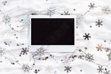 冬季背景 有装饰性火花雪花 空ph框架纺织品织物边界装饰记忆假期新年风格白色图片