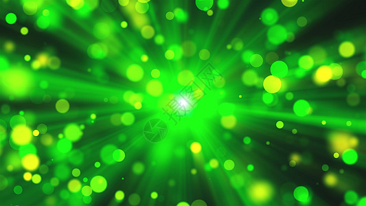 模糊的绿灯作为太阳光线和闪耀粒子与散景效果 3d 渲染计算机生成的背景图片