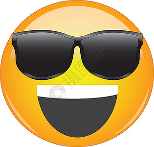 酷快乐的笑容黄色表情符号 戴着墨镜的黄色笑脸表情符号 脸上露出灿烂的笑容 表示很酷或令人敬畏和快乐 快乐和欣喜若狂图片