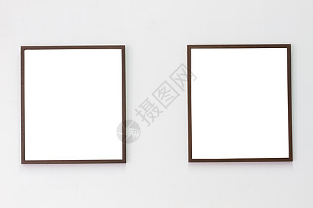 空白墙背景 c 上两个相框的水平照片图片