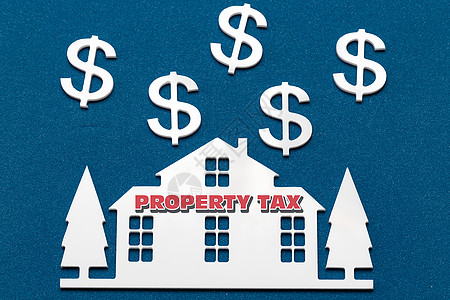 蓝色油漆背景上的微型房屋市场融资销售预算房子保险税收帐户支付银行背景图片