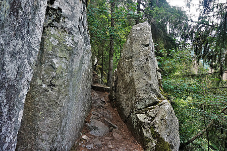 两块巨大的岩石之间的足迹 在沃斯吉斯的 森特尔斯罗切斯山上图片
