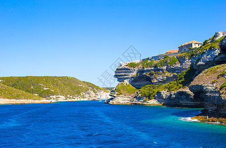 法国科西卡州博尼法西奥悬崖支撑假期旅行太阳天堂天空蓝色峡湾海景悬崖图片