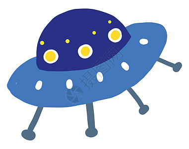 白色背景上的蓝色旅行宇宙天文学插图星系外星人科学飞船卡通片技术图片