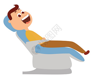 男人坐在牙医椅子 插图 白色背景的矢量上图片