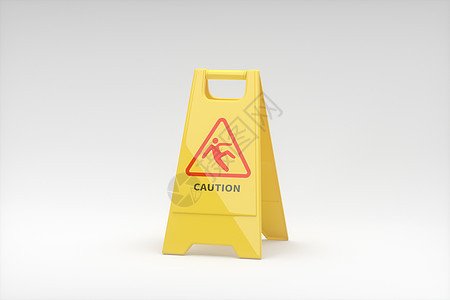 黄色地板标志小心 it3d 渲染警告白色横幅危险打扫地面安全木板预防事故图片