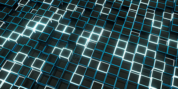 蓝色网格发光立方体块玻璃材质3d 渲染网格蓝色技术商业区块链互联网科学飞机数据辉光背景