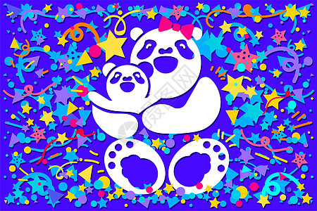 母亲与熊家庭日礼物熊猫海报女孩拥抱插图儿子新生母性邀请函图片