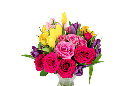 玫瑰花和郁香花绿色植物群白色庆典玫瑰郁金香花瓣黄色粉色礼物图片