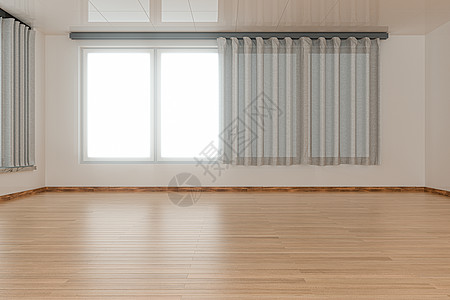 白色质感空房间和木地板有白色背景 3d 渲染地面生活建筑学阳光装修木头风格装饰公寓窗户背景
