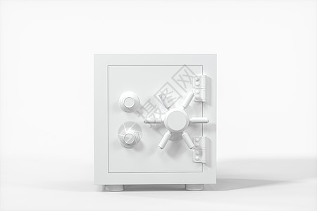 具有白色背景3d 渲染的机械安全白盒模型风险银行业投资保险插图贮存保险柜金属银行宝藏图片