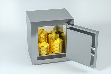 机械安全 里面有闪亮的金币 三维铸造贮存经济宝藏插图银行业订金商业储物柜银行防御图片