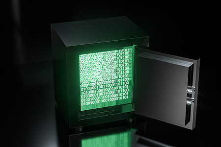 发光盒子带有数字数字的机械保险箱 3d 渲染代码安全金融银行业防御金属技术银行数据库插图背景
