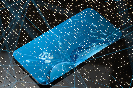 指纹识别概念技术背景3d 渲染蓝色鉴别传感器屏幕网络扫描控制电话密码隐私图片